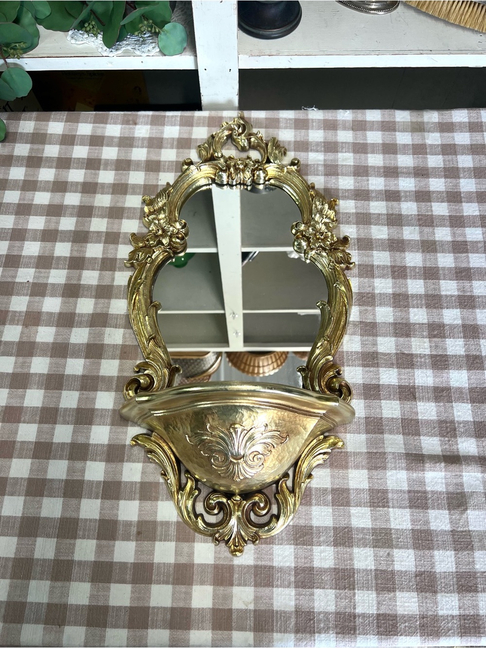Vintage gold resin mirror shelf home interiors wall decor grandma core cottage